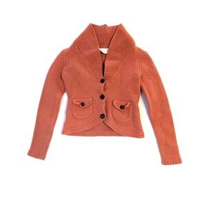 ATL Studio Womens XSP Terracotta Orange Shawl Collar Button Cardigan Sweater